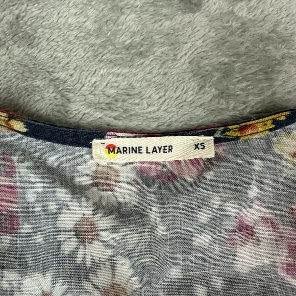 Marine Layer Floral Wrap Midi Dress Short Sleeve V Neck Navy Blue XS - Picture 4 of 9